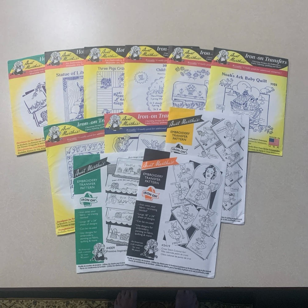 Aunt Martha's Iron-On Transfer Patterns Lot of 11 no duplicates from Joanns